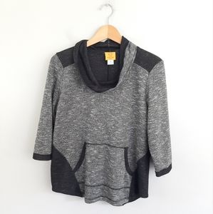 Ruby RD Petite Black & Gray Cowl Neck Top